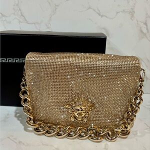 Versace Gold Palazzo Sultan Medusa Swarovski Crystal Evening Shoulder Bag